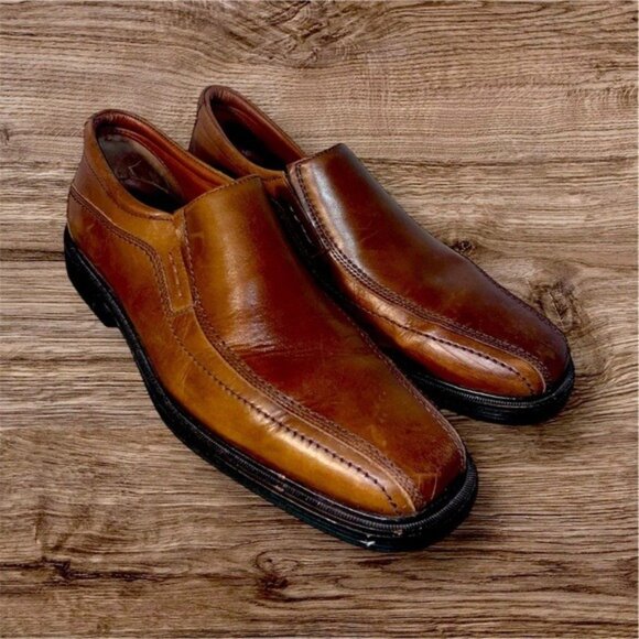 Johnston & Murphy Mens Tan Waterproof Leather Loafers Size 8.5M Slip-On Dress Sh - Picture 1 of 5